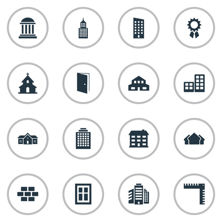 Set Of 16 Simple Structure Icons. Can Be Found Such Elements As Structure, Residence, Stone And Other.のイラスト素材