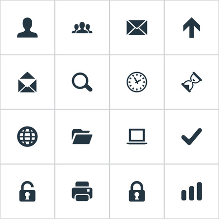 Set Of 16 Simple Application Icons. Can Be Found Such Elements As Upward Direction, Notebook, Community And Other.のイラスト素材