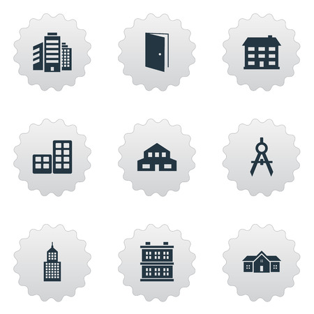 Set Of 9 Simple Architecture Icons. Can Be Found Such Elements As Engineer Tool, Structure, Residence And Other.のイラスト素材