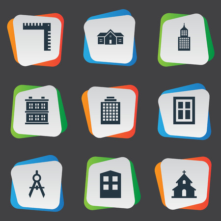 Set Of 9 Simple Architecture Icons. Can Be Found Such Elements As Glazing, Popish, Offices And Other.のイラスト素材