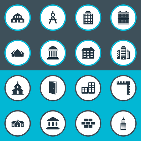 Set Of 16 Simple Structure Icons. Can Be Found Such Elements As Superstructure, Structure, Gate And Other.のイラスト素材