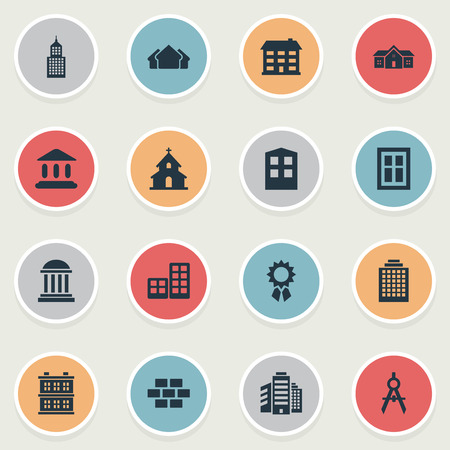 Set Of 16 Simple Construction Icons. Can Be Found Such Elements As Reward, Residence, Offices And Other.のイラスト素材
