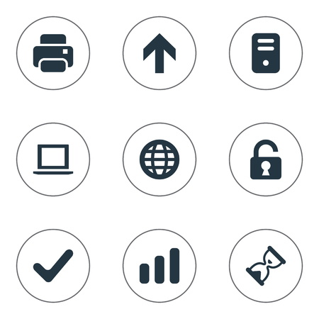 Set Of 9 Simple Application Icons. Can Be Found Such Elements As Upward Direction, Web, Statistics And Other.のイラスト素材