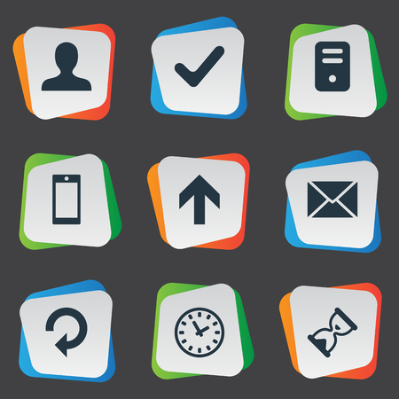 Set Of 9 Simple Application Icons. Can Be Found Such Elements As User, Sand Timer, Message.のイラスト素材