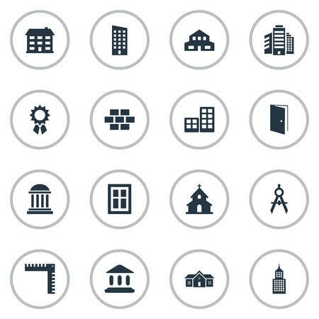 Set Of 16 Simple Construction Icons. Can Be Found Such Elements As Academy, Floor, Booth And Other.のイラスト素材