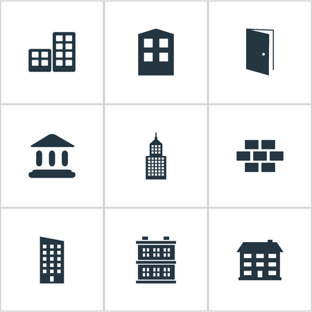 Set Of 9 Simple Construction Icons. Can Be Found Such Elements As Structure, School, Floor And Other.のイラスト素材