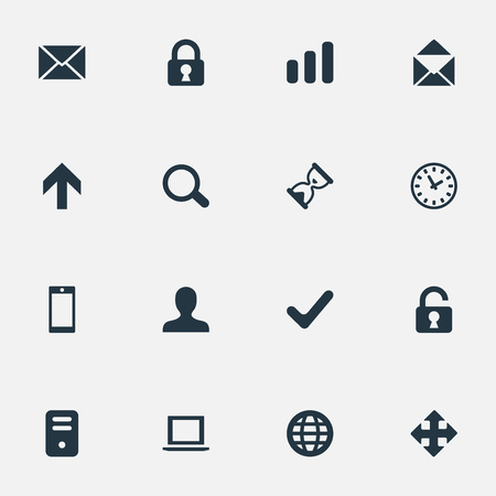 Set Of 16 Simple Apps Icons. Can Be Found Such Elements As Watch, Arrows, Message And Other.のイラスト素材