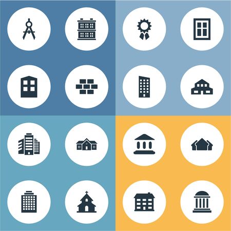 Set Of 16 Simple Structure Icons. Can Be Found Such Elements As School, Glazing, Construction And Other.のイラスト素材