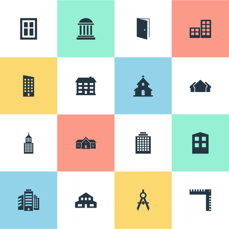Set Of 16 Simple Architecture Icons. Can Be Found Such Elements As Structure, Residence, Floor And Other.のイラスト素材