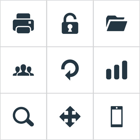 Set Of 9 Simple Practice Icons. Can Be Found Such Elements As Printout, Arrows, Refresh And Other.のイラスト素材