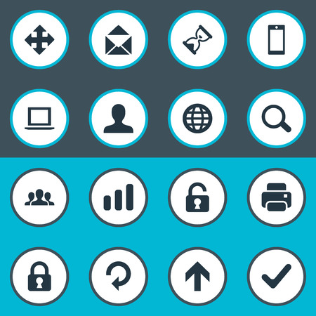 Set Of 16 Simple Application Icons. Can Be Found Such Elements As Upward Direction, Check, Open Padlock And Other.のイラスト素材