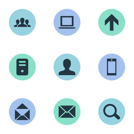Set Of 9 Simple Practice Icons. Can Be Found Such Elements As Magnifier, Computer Case, Notebook And Other.の写真素材