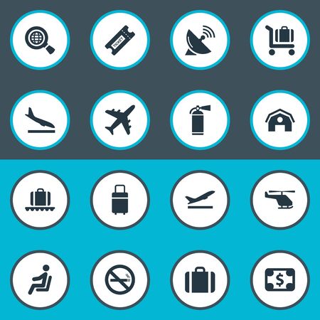 Set Of 16 Simple Plane Icons. Can Be Found Such Elements As Luggage Carousel, Garage, Protection Tool And Other.のイラスト素材