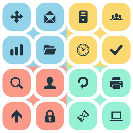 Set Of 16 Simple Practice Icons. Can Be Found Such Elements As Statistics, Community, Notebook And Other.のイラスト素材