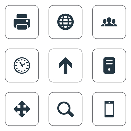 Set Of 9 Simple Application Icons. Can Be Found Such Elements As Watch, Community, Upward Direction And Other.のイラスト素材