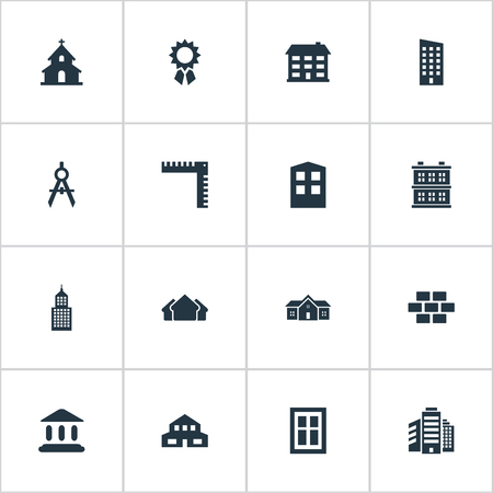 Set Of 16 Simple Structure Icons. Can Be Found Such Elements As Length, Residence, Popish And Other.のイラスト素材
