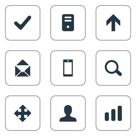 Set Of 9 Simple Apps Icons. Can Be Found Such Elements As Smartphone, Arrows, Computer Case And Other.のイラスト素材
