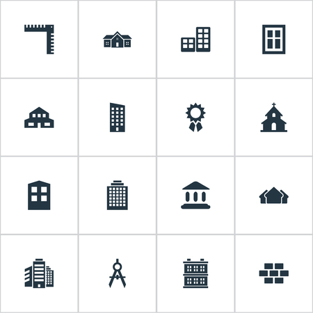 Set Of 16 Simple Structure Icons. Can Be Found Such Elements As Flat, Glazing, Engineer Tool And Other.のイラスト素材
