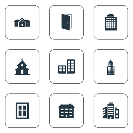 Set Of 9 Simple Architecture Icons. Can Be Found Such Elements As Popish, Glazing, Structure And Other.のイラスト素材