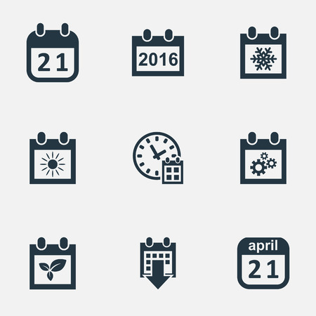 Vector Illustration Set Of Simple Time Icons. Elements 2016 Calendar, Snowflake, Almanac And Other Synonyms Sun, Almanac And Calendar.のイラスト素材