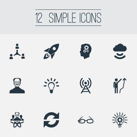 Vector Illustration Set Of Simple Creativity Icons. Elements Hi-Tech Spectacles, Development, Bulb And Other Synonyms Team, Growth And Bright.のイラスト素材