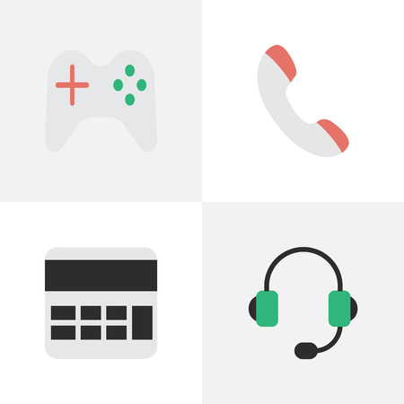 Vector Illustration Set Of Simple Gadget Icons. Elements Accounting, Microphone, Gamepad And Other Synonyms Handset, Controller And Calculate.のイラスト素材