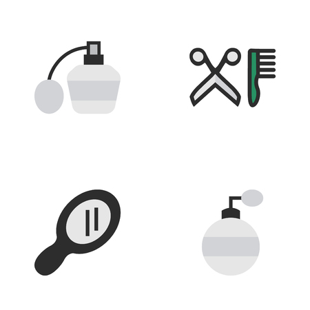 Vector Illustration Set Of Simple Hairdresser Icons. Elements Fragrance, Comb, Perfume And Other Synonyms Scissors, Mirror And Bottle.のイラスト素材