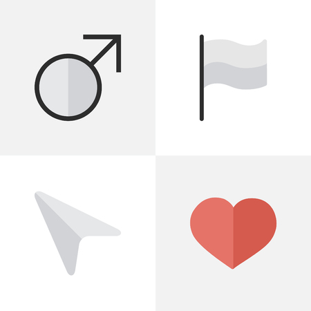 Vector Illustration Set Of Simple UI Icons. Elements Heart, Pointer, Flag And Other Synonyms Sign, Banner And Pointer.のイラスト素材