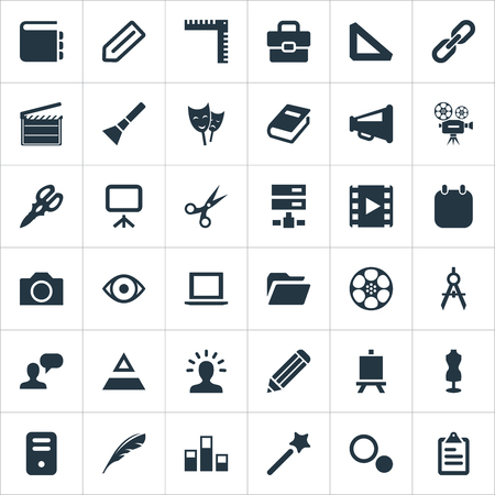 Elements Pen, Bullhorn, System Unit And Other Synonyms Camera, Photography And Chart.  Vector Illustration Set Of Simple Design Icons.のイラスト素材