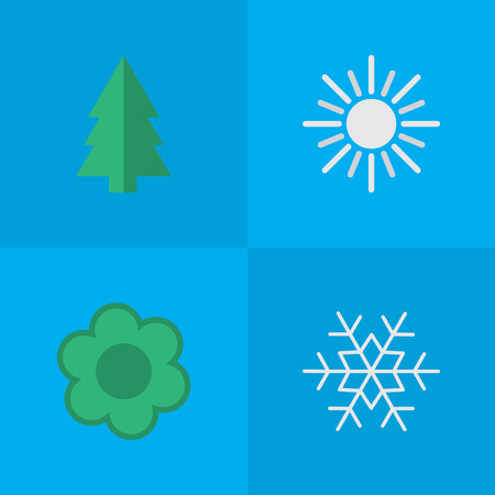 Vector Illustration Set Of Simple Garden Icons. Elements Flake Of Snow, Flower, Tree And Other Synonyms Snow, Sun And Flower.のイラスト素材