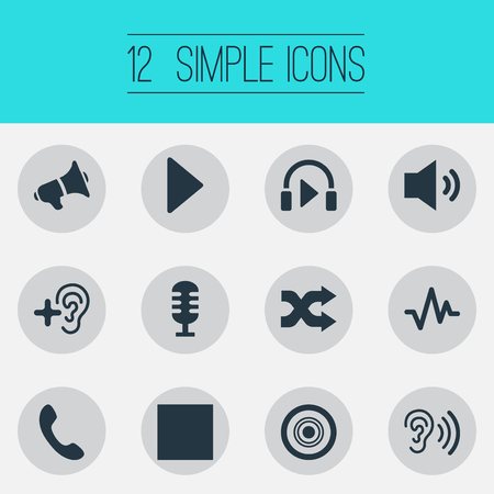 Illustration Set Of Simple Music Icons. Elements Headphone, Up, Telephone And Other Synonyms Music, Recorder And Listen.のイラスト素材