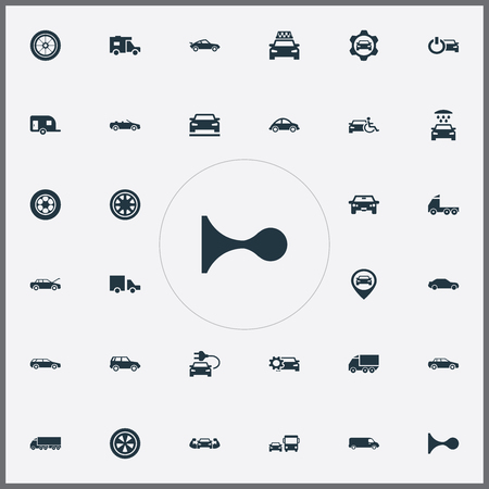 Set Of Simple Auto Icons. Elements Charging, Traffic, Renovation And Other Synonyms Traffic, Oval And Caravan.