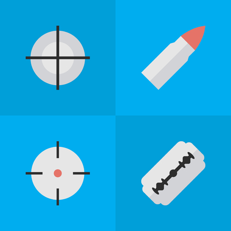 Vector Illustration Set Of Simple Crime Icons. Elements Sniper, Blade, Shot And Other Synonyms Sniper, Bullet And Goal.のイラスト素材