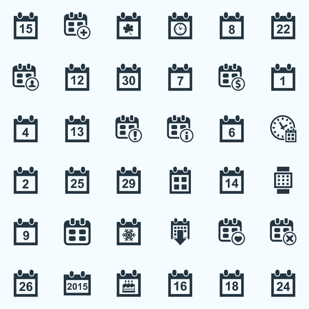 Vector Illustration Set Of Simple Calendar Icons. Elements 14 February, Annual, Event And Other Synonyms Number, Valentines And Info.のイラスト素材