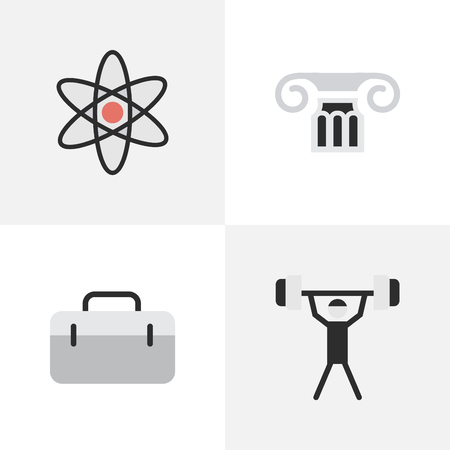 Elements Briefcase, Column, Bodybuilding And Other Synonyms Atom, Weight And Column.  Vector Illustration Set Of Simple Knowledge Icons.のイラスト素材