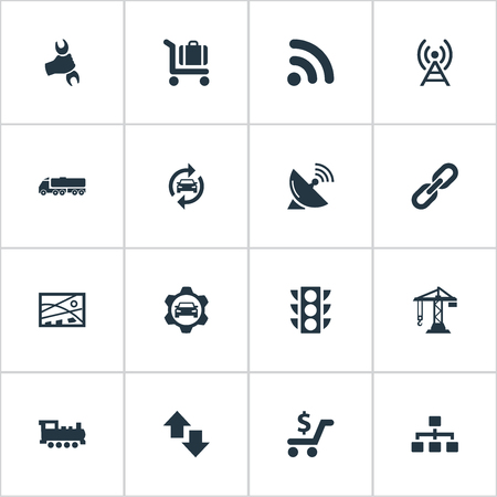 Elements Wifi Area, Radar, Car Workshop And Other Synonyms Tanker, Scheme And Train.  Vector Illustration Set Of Simple Transportation Icons.のイラスト素材