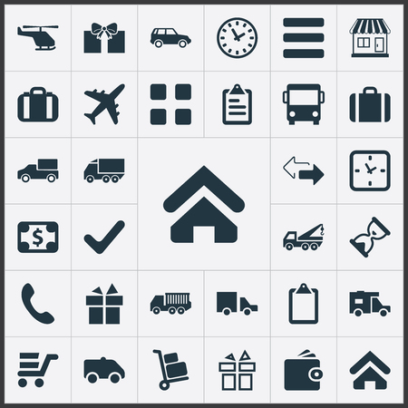Vector Illustration Set Of Simple Surrender Icons. Elements Complete, Package, Caravan And Other Synonyms Outsource, Caravan And Opposite.のイラスト素材