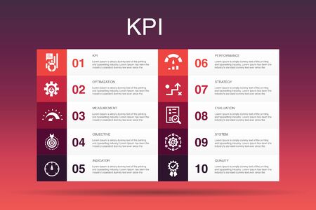 KPI Infographic 10 option template.optimization, objective, measurement, indicator simple iconsのイラスト素材