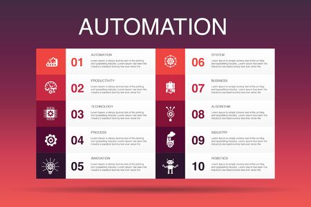 Automation Infographic 10 option template.productivity, technology, process, algorithm simple iconsのイラスト素材
