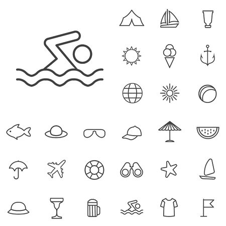 beach outline, thin, flat, digital icon setのイラスト素材