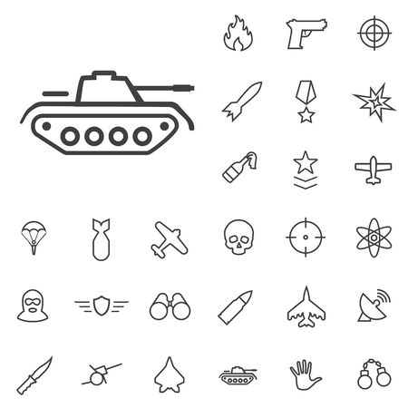 war outline, thin, flat, digital icon setのイラスト素材