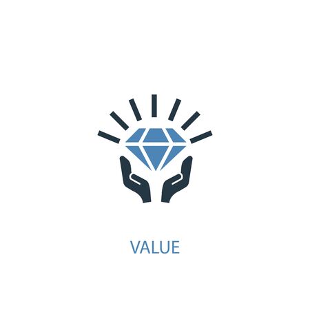 value concept 2 colored icon. Simple blue element illustration. value concept symbol design. Can be used for web and mobileのイラスト素材