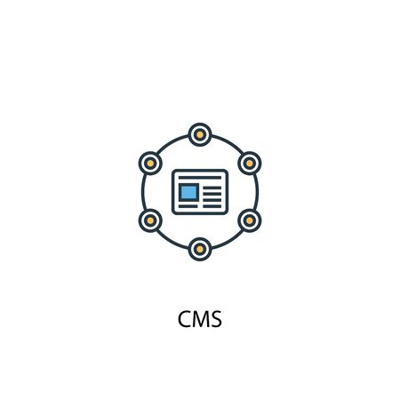 CMS concept 2 colored line icon. Simple yellow and blue element illustration. CMS concept outline symbolのイラスト素材