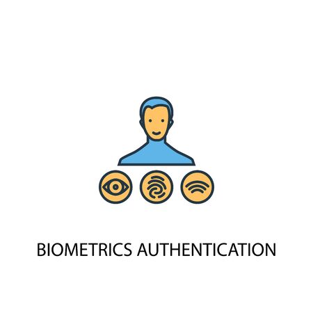 Biometrics authentication concept 2 colored line icon. Simple yellow and blue element illustration. Biometrics authentication concept outline symbolのイラスト素材