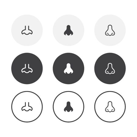Set of 3 simple design nose icons. Rounded background nose collectionのイラスト素材