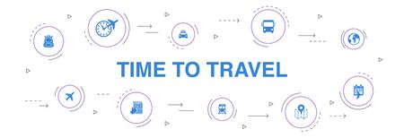 time to travel Infographic 10 steps circle design.hotel booking, map, airplane, train iconsのイラスト素材