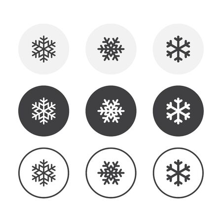 Set of 3 simple design snowflake icons. Rounded backgroundのイラスト素材