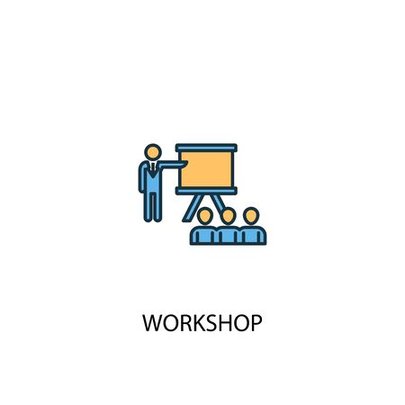 workshop concept 2 colored line icon. Simple yellow and blue element illustration. workshop concept outline designのイラスト素材