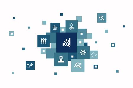 Market research Infographic 10 steps pixel design. strategy, investigation, survey, customer iconsのイラスト素材