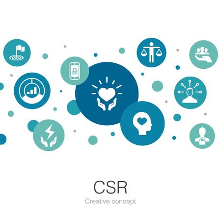 CSR trendy circle template with simple icons. Contains such elements as responsibility, sustainability, ethicsのイラスト素材
